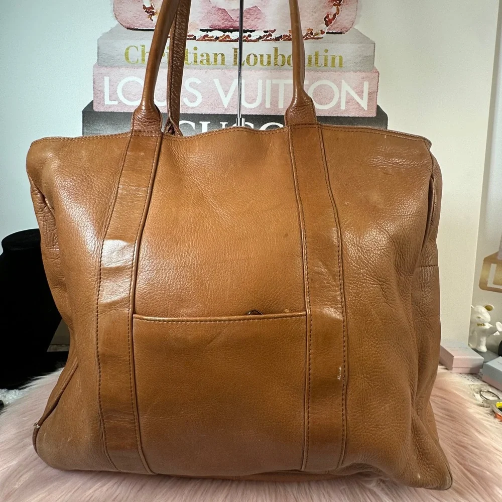 VINTAGE Geniune Leather Tote Bag Briefcase Carry On